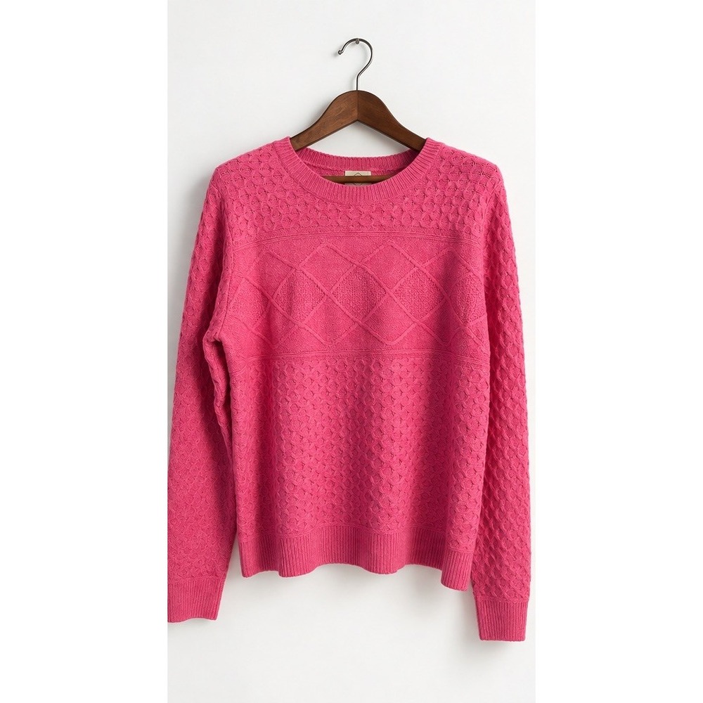 St. John's Bay Women's XL Pink Magenta Textured Cable Knit Crewneck Sweater